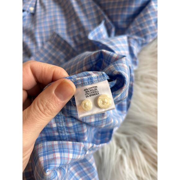 Peter Millar Men's Plaid Long Sleeve Button-Down Dress Shirt Blue White Size 2XL - Picture 7 of 10